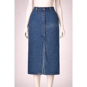 Vintage Denim‎ Midi Skirt Womens 28x34 High Rise Prairie Tradwife Modest 9/10